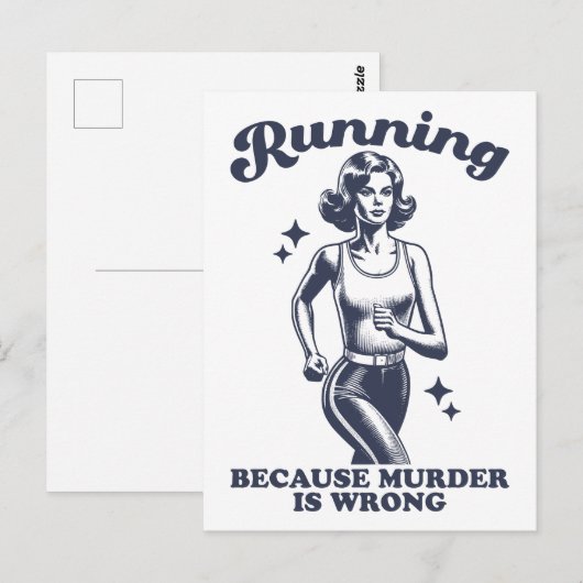 殺人はダメだからランニング Funny レトロデザイン ポストカード (正面/裏面)