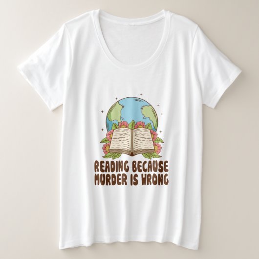 殺人は悪いから読書するTシャツ プラスサイズTシャツ (デザイン正面)