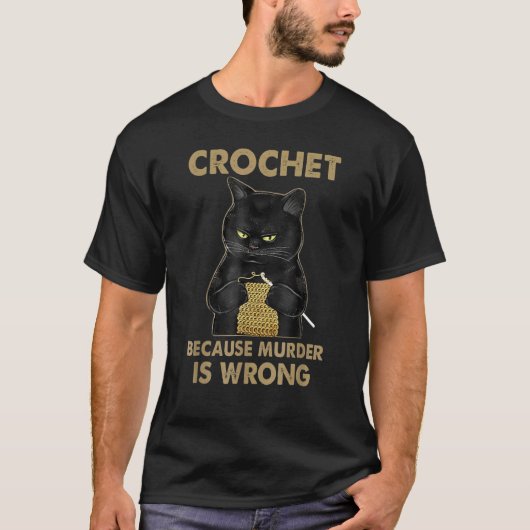 殺人は間違っているから編み物をする - 黒猫クロシェ Tシャツ (正面)