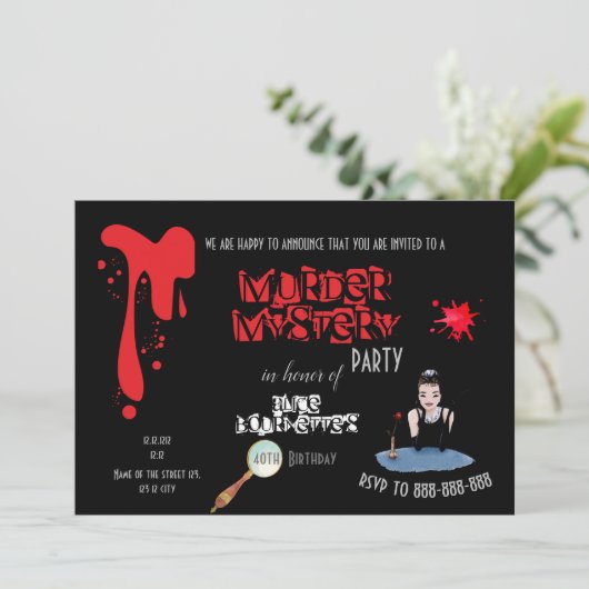 殺人ミステリーバースデーパーティーブラックエレガント 案内状 (スタンド正面)