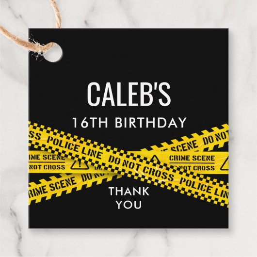 殺人ミステリーパーティーディナーイエローポリステープ フェイバータグ (正面)