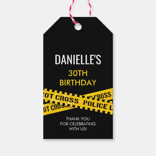 殺人ミステリーパーティー警察をテーマにした誕生日 ギフトタグ (正面)
