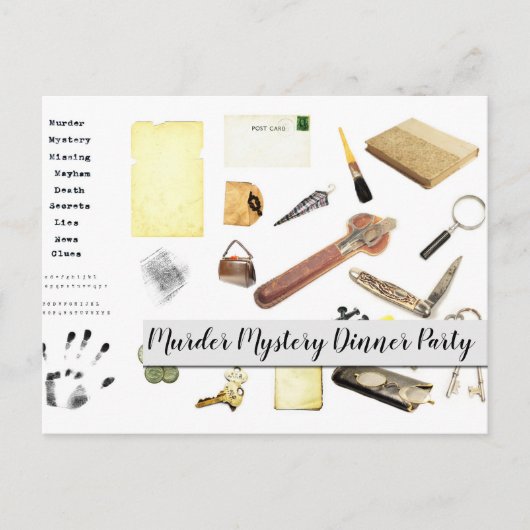 殺人ミステリー誰がやったのかディナーパーティー インビテーションポストカード (正面)