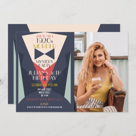 殺人神秘エレガント1920年のアールデコ招待状 招待状 (正面/裏面)