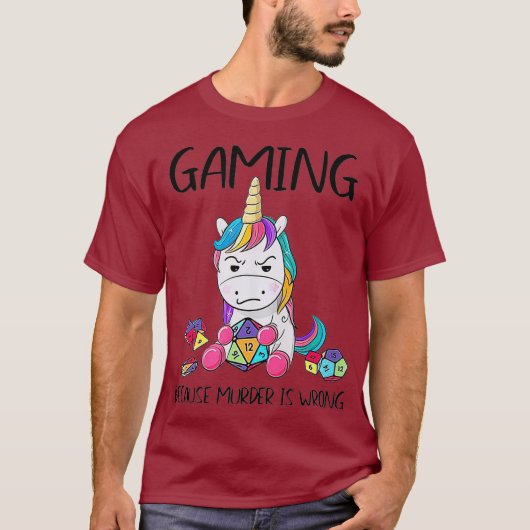 殺害は間違っているからゲームしてるユニコーン Tシャツ (正面)
