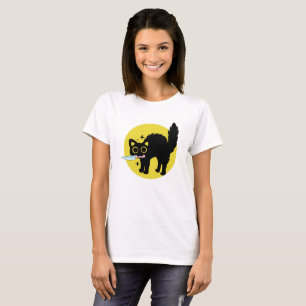 殺意おもしろいのある黒猫、かわいい子猫とナイフ Tシャツ
