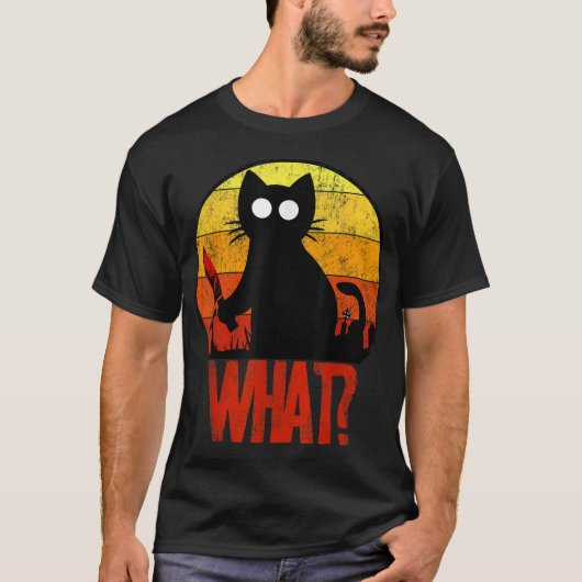 殺意のある黒いサイコ可愛い猫どのようなナイフクリスト Tシャツ (正面)