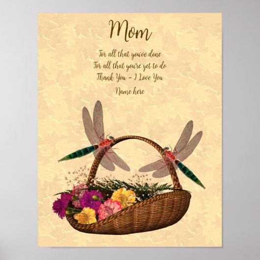 母ありがとう愛してあなたトンボ花バスケット ポスター (正面)