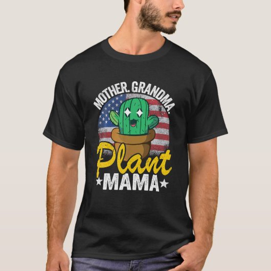 母おばあちゃん植物ママアメリカン国旗の庭師P Tシャツ (正面)