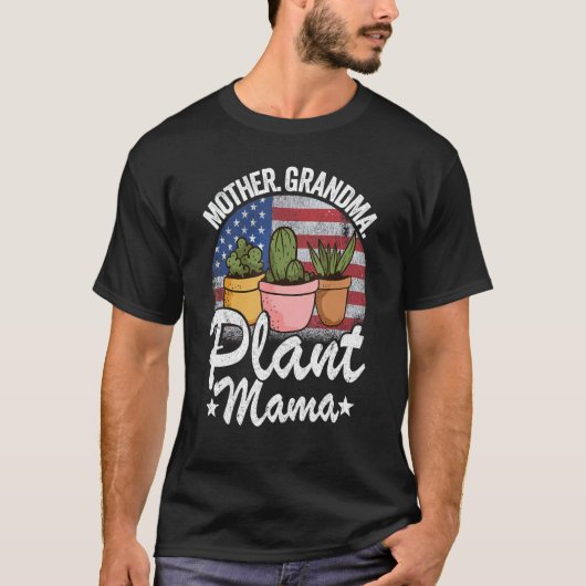 母おばあちゃん植物ママアメリカン国旗の庭師P Tシャツ (正面)