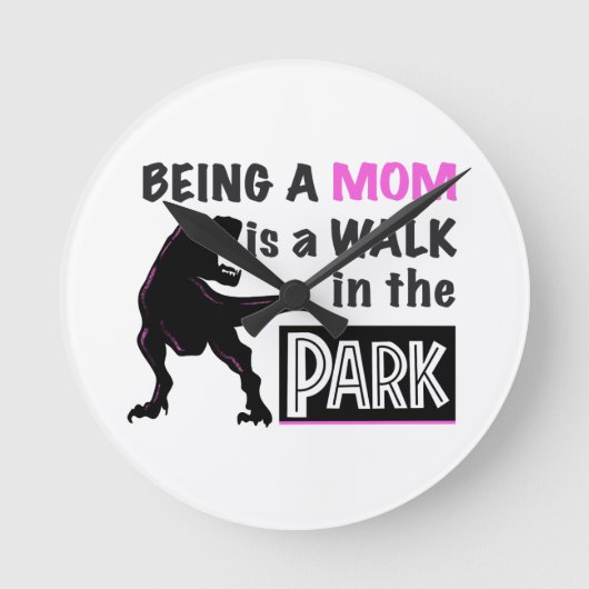 母おもしろいである恐竜が公園を散歩する ラウンド壁時計 (正面)