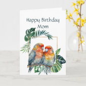 母おもしろいのオウムのカップル鳥のための誕生日 カード (黄色い花)