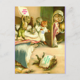 母おもしろいの日の猫と子猫のビンテージ・イメージ ポストカード