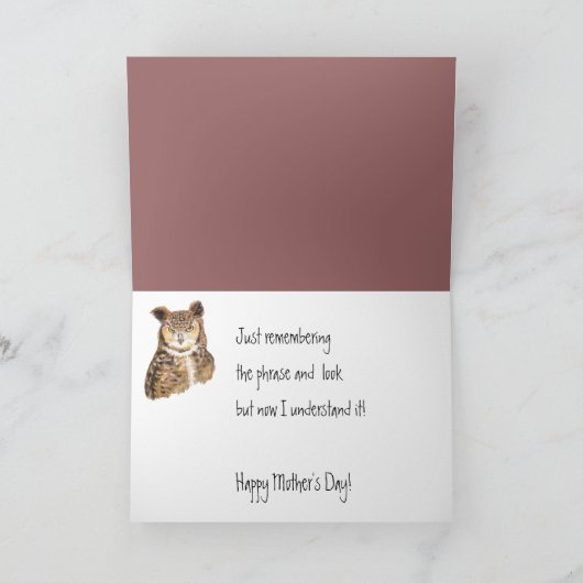 母おもしろいの日の詩とフクロウ カード (内部)
