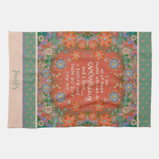 母おもしろい引用文フローラトンフライオレンジ色の名前 キッチンタオル (横)