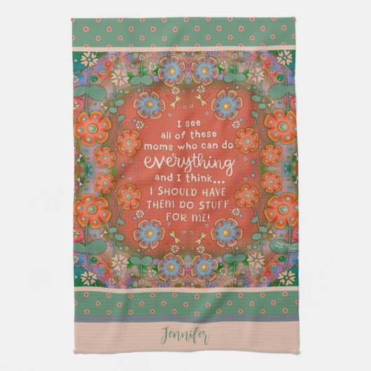 母おもしろい引用文フローラトンフライオレンジ色の名前 キッチンタオル (縦)