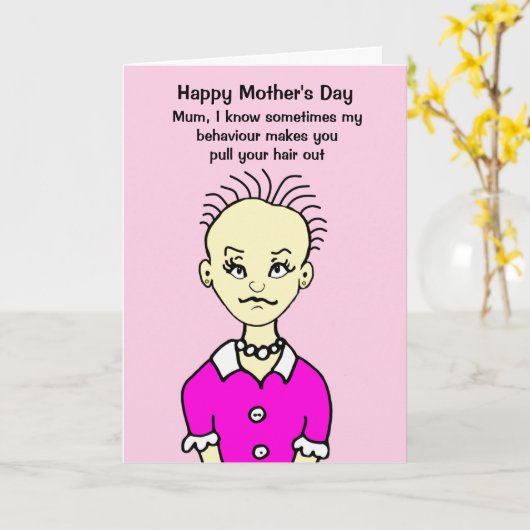 母おもしろい日に髪を抜く カード (黄色い花)