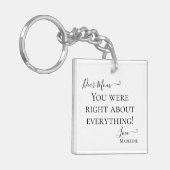 母おもしろい母ことわざモダン白黒 キーホルダー (正面左)