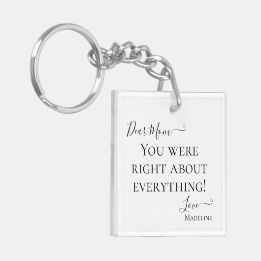 母おもしろい母ことわざモダン白黒 キーホルダー (正面左)