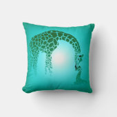 母およびかわいいベビーのキリン|のティール(緑がかった色) クッション (正面)