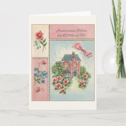 母およびパパのためのヴィンテージ記念日カード カード (正面)