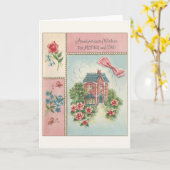 母およびパパのためのヴィンテージ記念日カード カード (黄色い花)