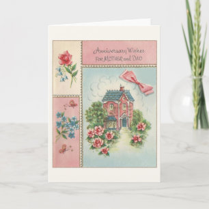 母およびパパのためのヴィンテージ記念日カード カード