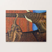 母およびベビーのアフリカゾウのパズル ジグソーパズル (横)