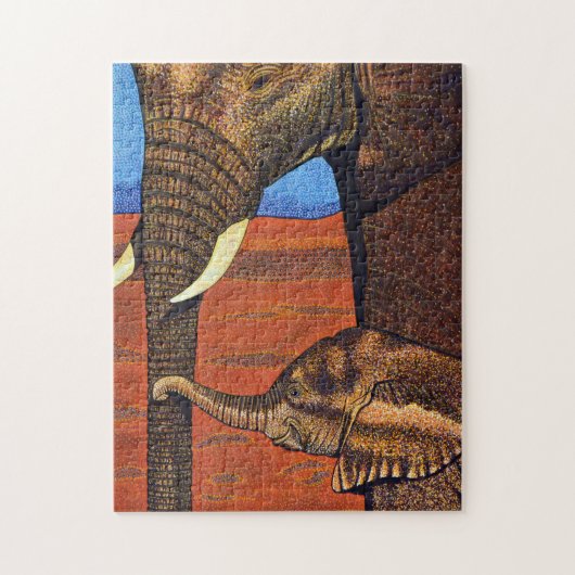 母およびベビーのアフリカゾウのパズル ジグソーパズル (縦)