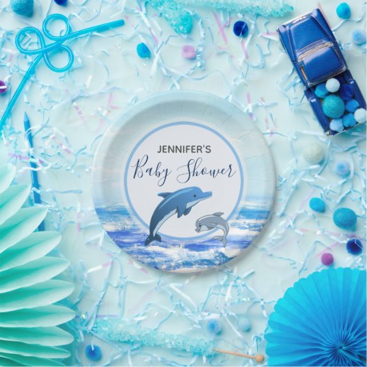 母およびベビーのイルカの海のテーマのベビーシャワー ペーパープレート (パーティー)