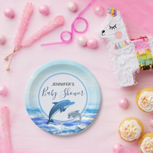 母およびベビーのイルカの海のテーマのベビーシャワー ペーパープレート (パーティー)