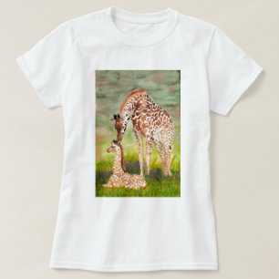 母およびベビーのキリン Tシャツ
