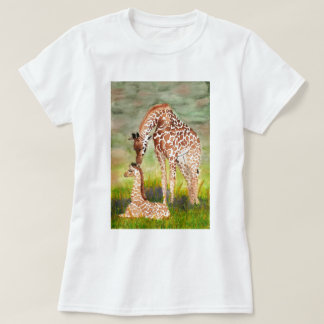 母およびベビーのキリン Tシャツ