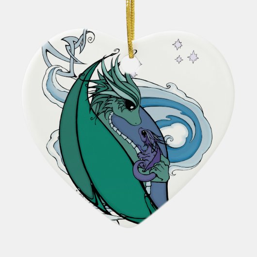 母およびベビーのドラゴン セラミックオーナメント (正面)
