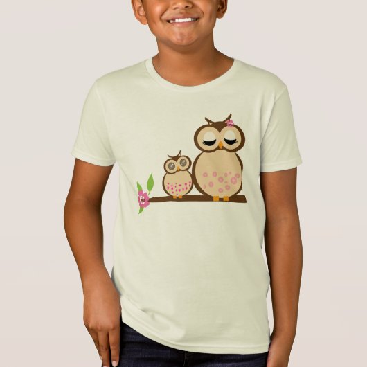 母およびベビーのフクロウ Tシャツ (正面)