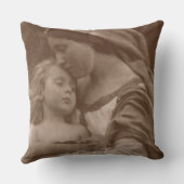 母および子供(セピア色の写真)のポートレート クッション (裏面)