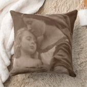 母および子供(セピア色の写真)のポートレート クッション (ブランケット)