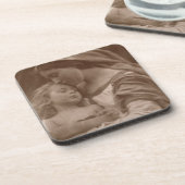 母および子供(セピア色の写真)のポートレート コースター (左側)