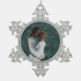 母および息子のピューターの雪片のオーナメント スノーフレークピューターオーナメント