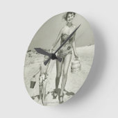母および息子の歩く ラウンド壁時計 (傾斜)