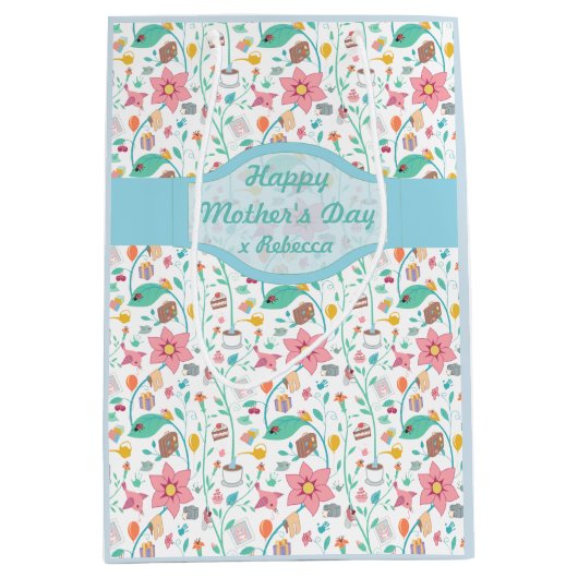 母お洒落かわいらし日の模様パーソナライズされた ミディアムペーパーバッグ (正面)