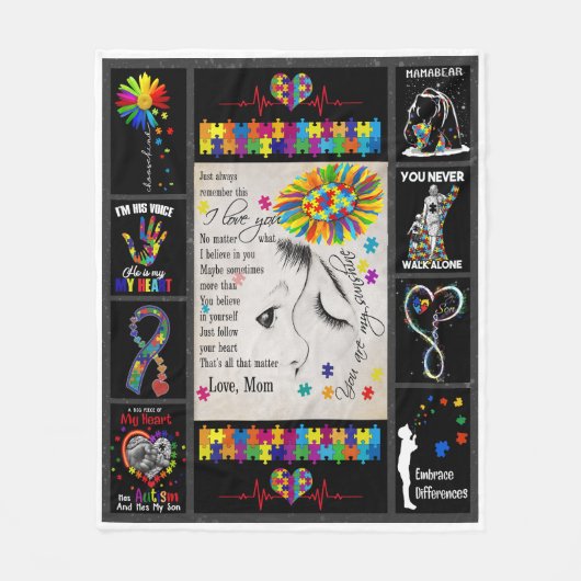 母から息子への自閉症あなたは私の太陽 フリースブランケット (正面)