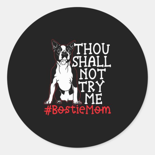 母かわいいボストンテリア犬の恋人 ラウンドシール (正面)