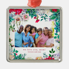 母かわいらしの写真オーナメントギフト付きフローラ メタルオーナメント