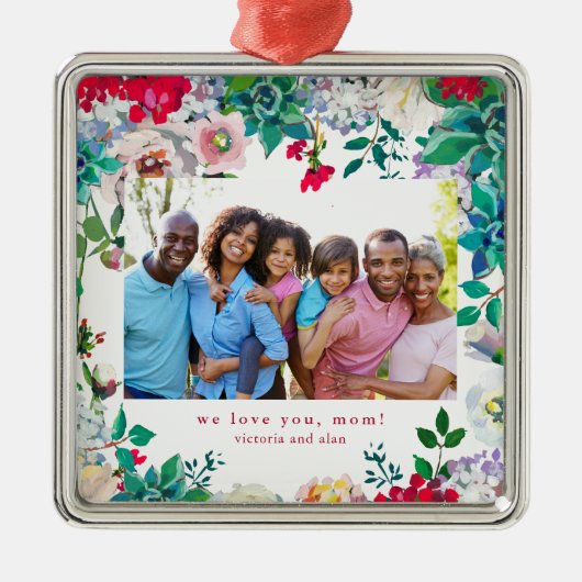 母かわいらしの写真オーナメントギフト付きフローラ メタルオーナメント (正面)