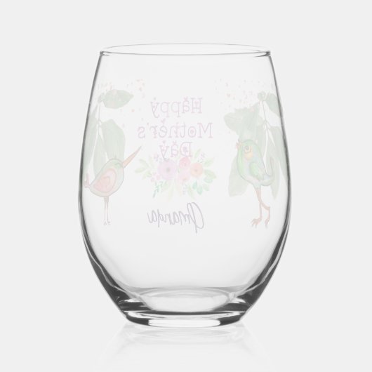 母かわいらしの日の鳥 ステムなしワイングラス (裏面)
