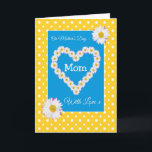 母かわいらしの日カード：デイジーチェーン、水玉模様 カード<br><div class="desc">母かわいらしの日のグリーティングカード、「母」のための、ターコイズ上のハート型のデイジーチェーンとゴールデンイエロー上の白い水玉模様。ポーシュ&パインターリー「デイジーチェーン」コレクションの一部。</div>