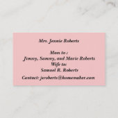 母が名刺の通話を再開 コーリングカード (裏面)