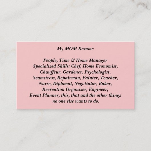 母が名刺の通話を再開 コーリングカード (正面)