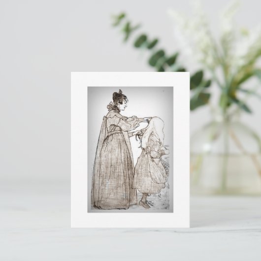 母が娘の髪を撫でる ポストカード (スタンド正面)